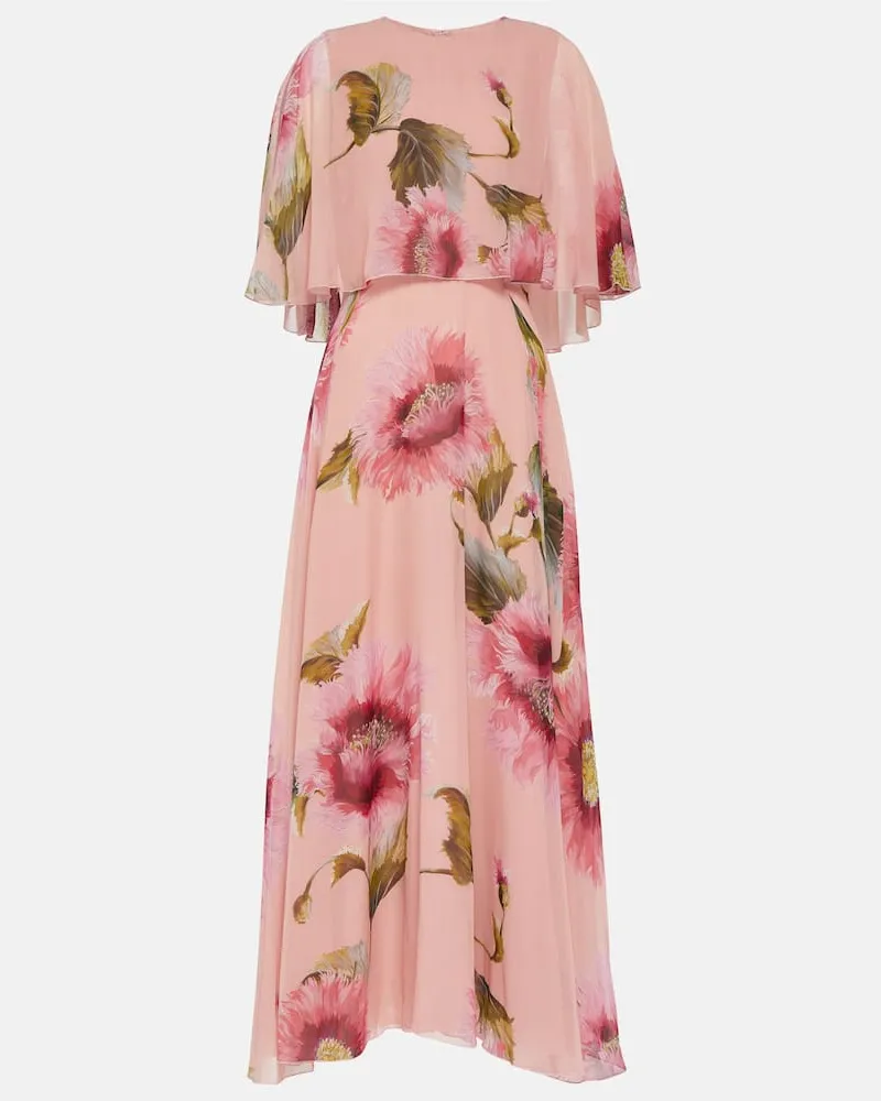 Giambattista Valli Bedrucktes Maxikleid aus Seide Rosa