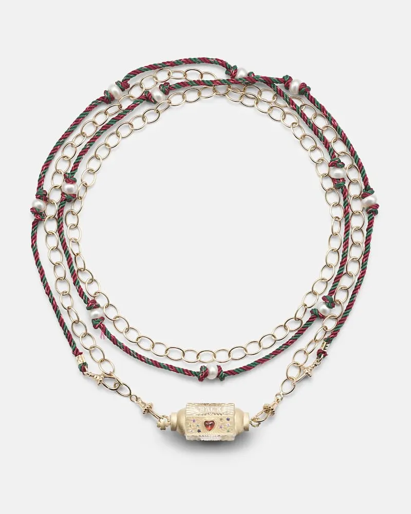 Marie Lichtenberg Halskette Love You mit 14kt Gelbgold, Saphiren und Süßwasserperlen Gold