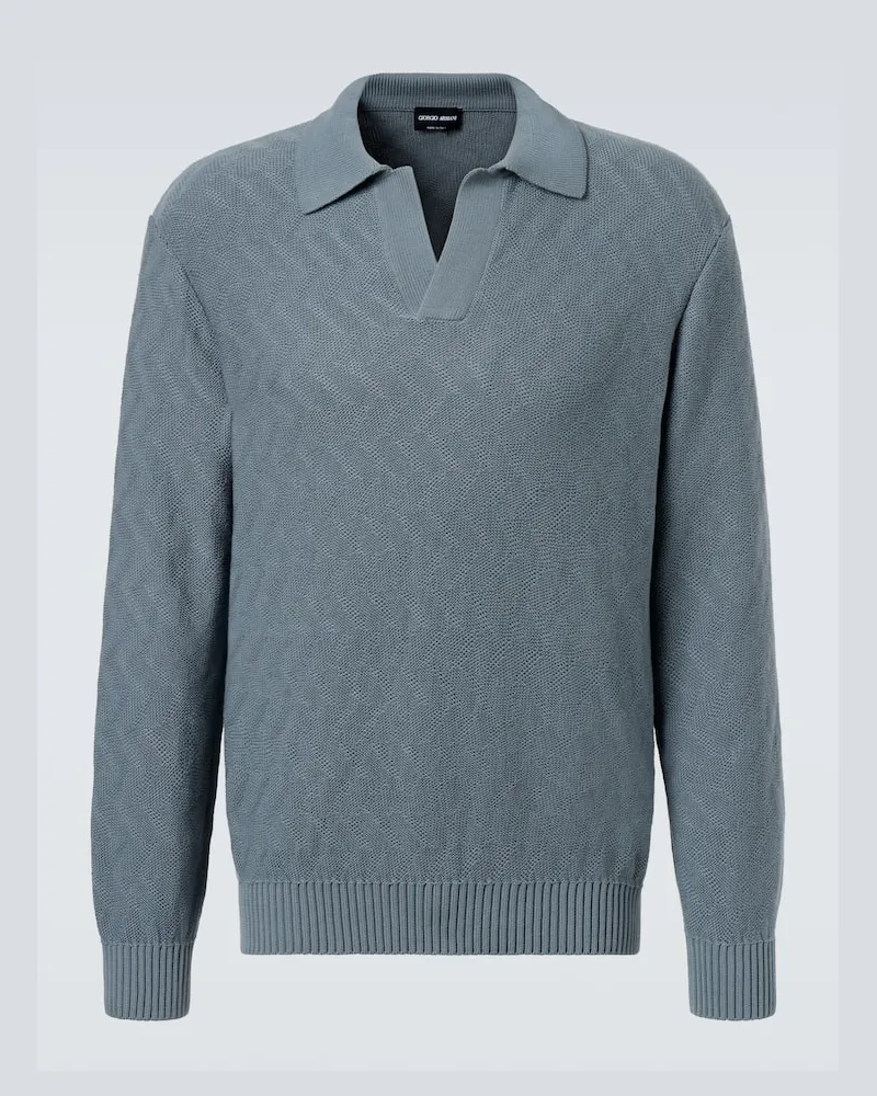 Giorgio Armani Polopullover aus Baumwoll-Jacquard Blau