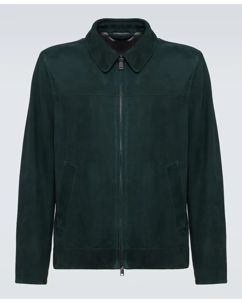 Brioni Blouson aus Veloursleder Gruen