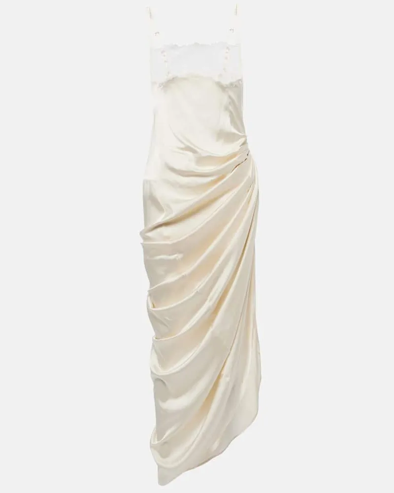 Jacquemus Slipdress La Saudade Brodée aus Satin Weiß