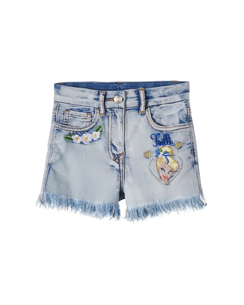 Monnalisa X Disney® Bestickte Jeansshorts mit Kristallen Blau