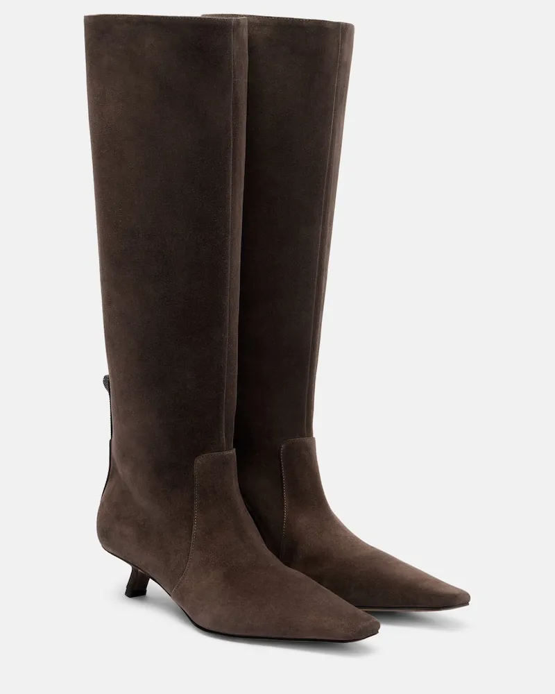 Brunello Cucinelli Stiefel Monili aus Veloursleder Braun