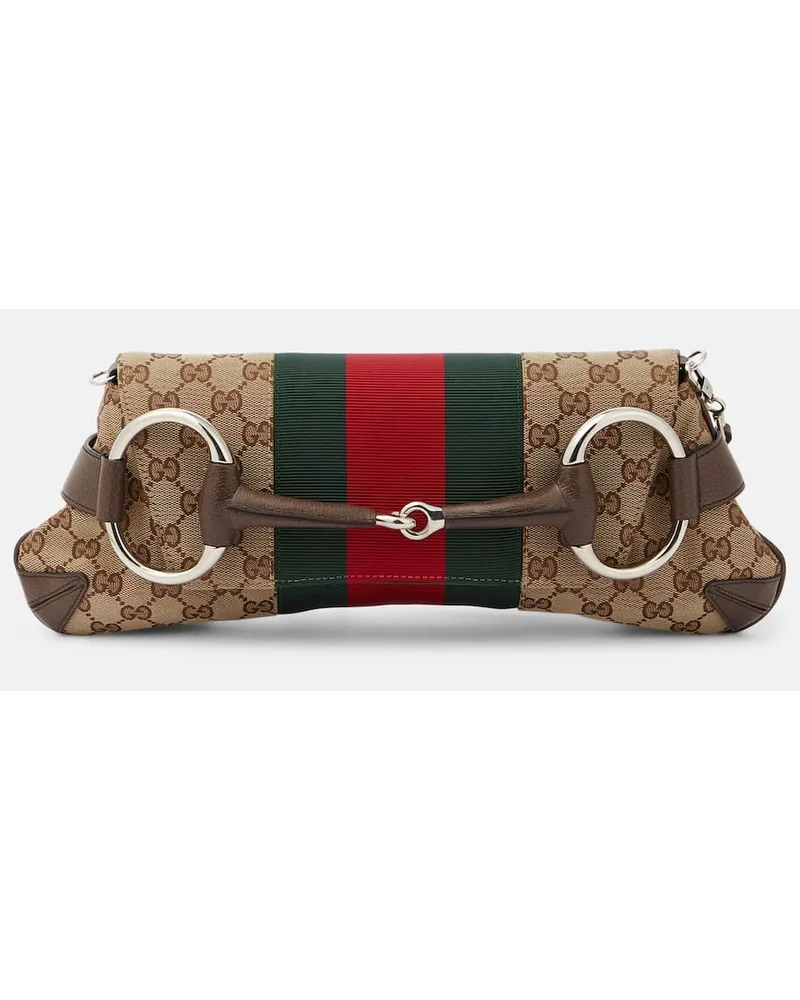 Gucci Schultertasche  Horsebit Chain Medium Braun