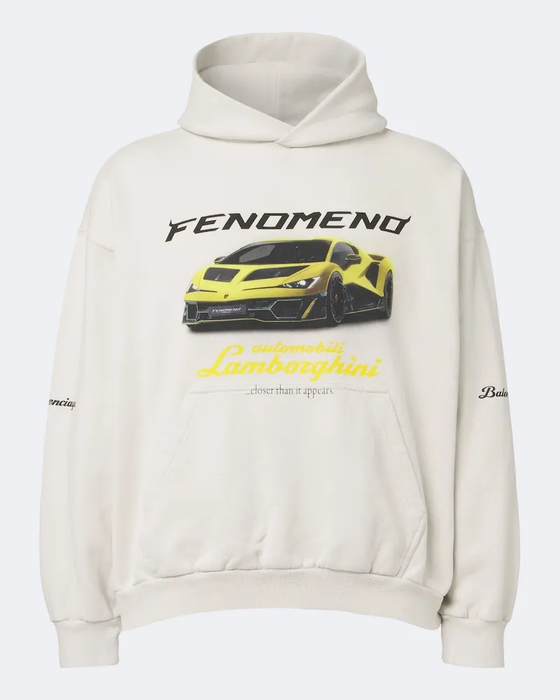 Balenciaga X Lamborghini Hoodie aus Baumwoll-Jersey Weiß