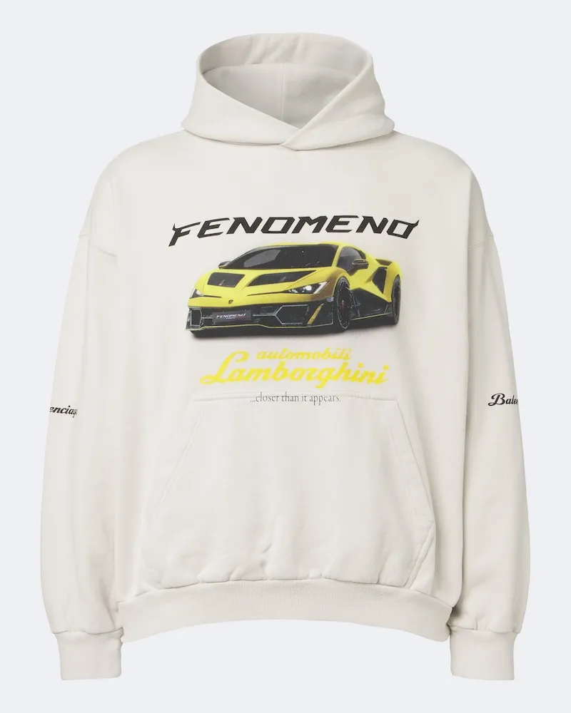 Balenciaga X Lamborghini Hoodie aus Baumwoll-Jersey Weiß