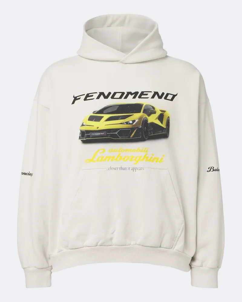 Balenciaga X Lamborghini Hoodie aus Baumwoll-Jersey Weiß