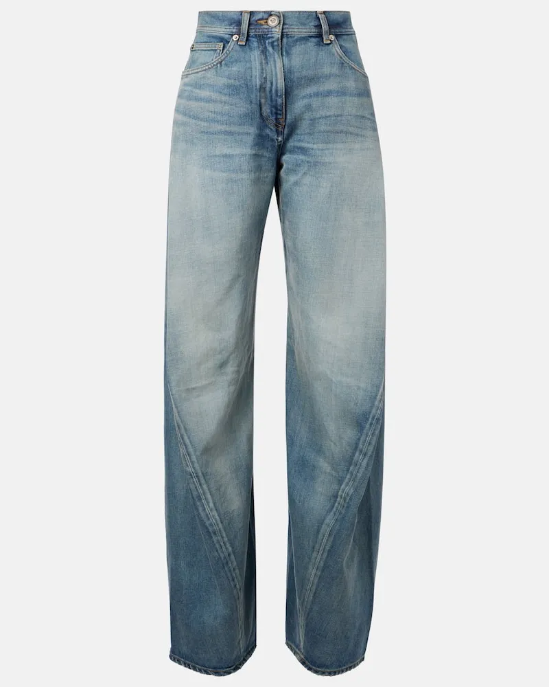 Versace High-Rise Barrel Jeans Blau