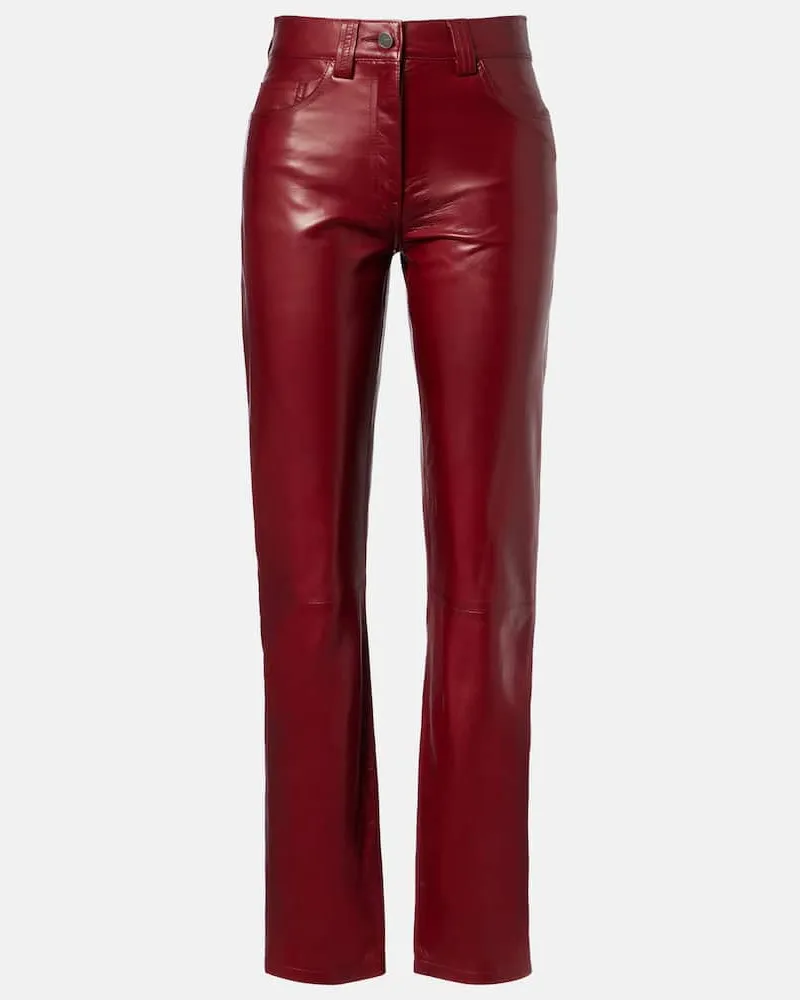 KHAITE Gerade Hose Callum aus Leder Burgunderrot