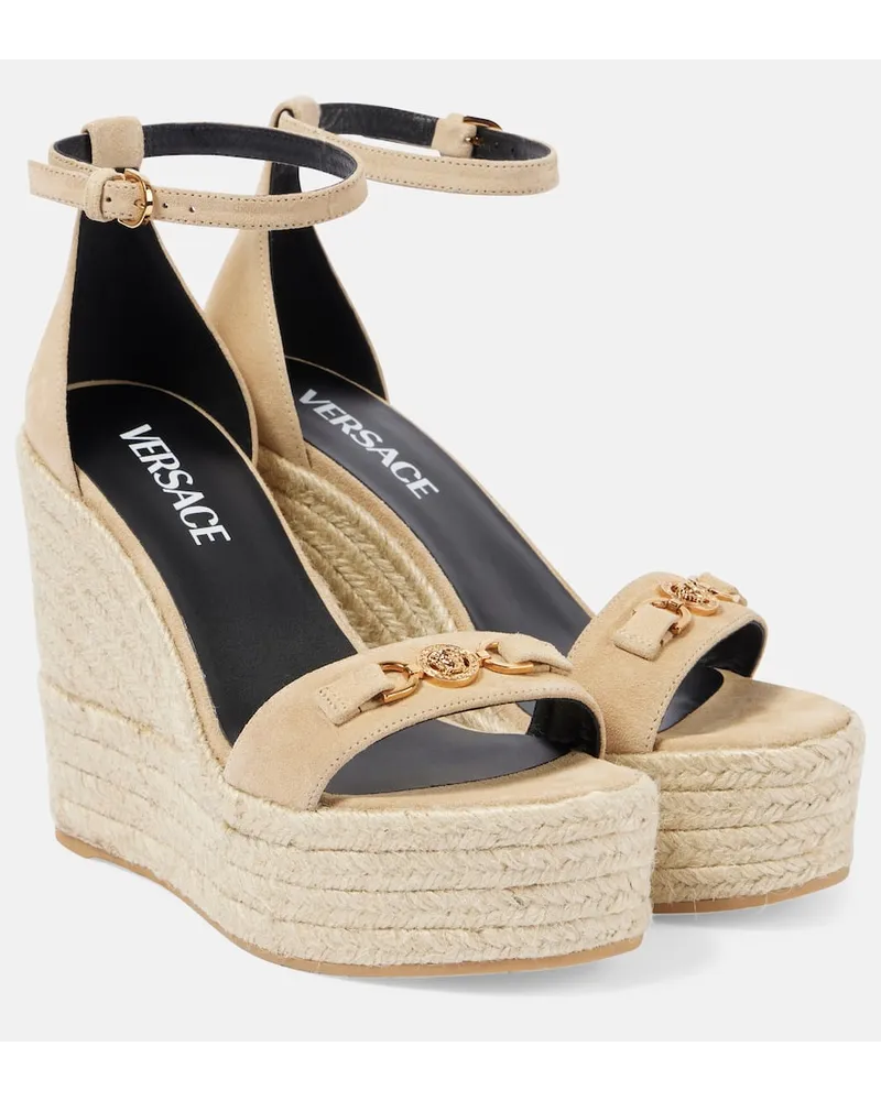 Versace Wedge-Sandalen Medusa '95 aus Veloursleder Nude