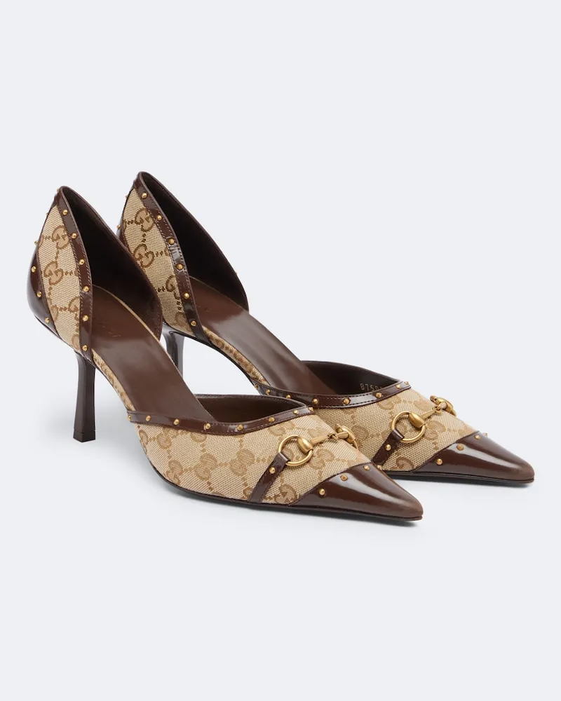 Gucci Pumps Savoy aus GG-Canvas mit Lackleder Beige