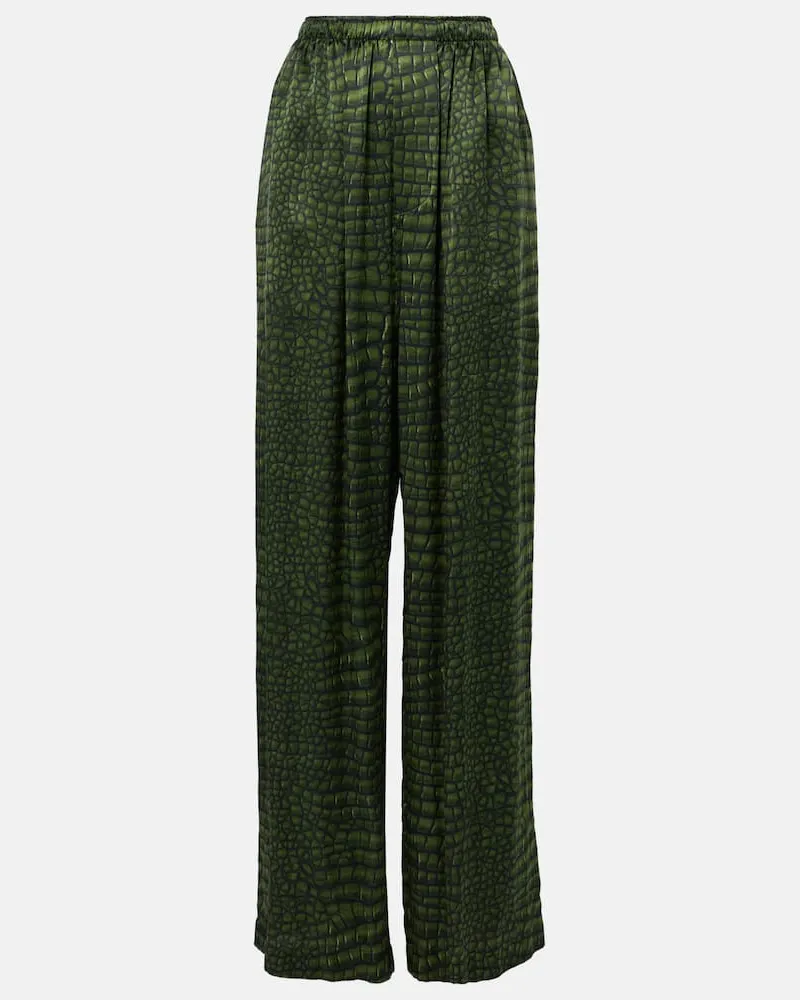 Balenciaga Bedruckte Hose aus Seidensatin Grün