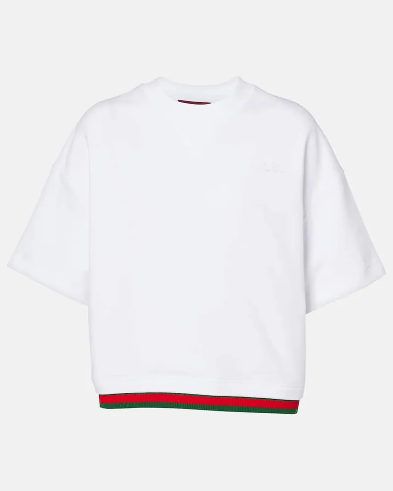 Gucci Cropped-Top Web Stripe aus Baumwoll-Jersey Weiß