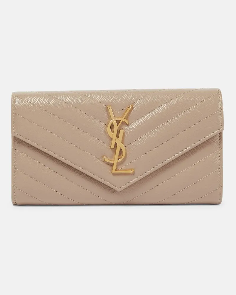 Saint Laurent Portemonnaie Monogram Large aus Leder Beige