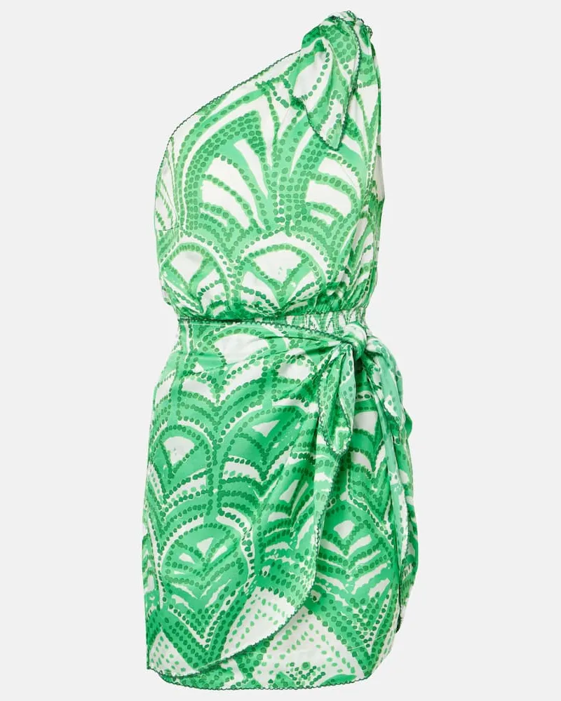 Poupette St Barth Bedrucktes One-Shoulder-Minikleid Celie Grün
