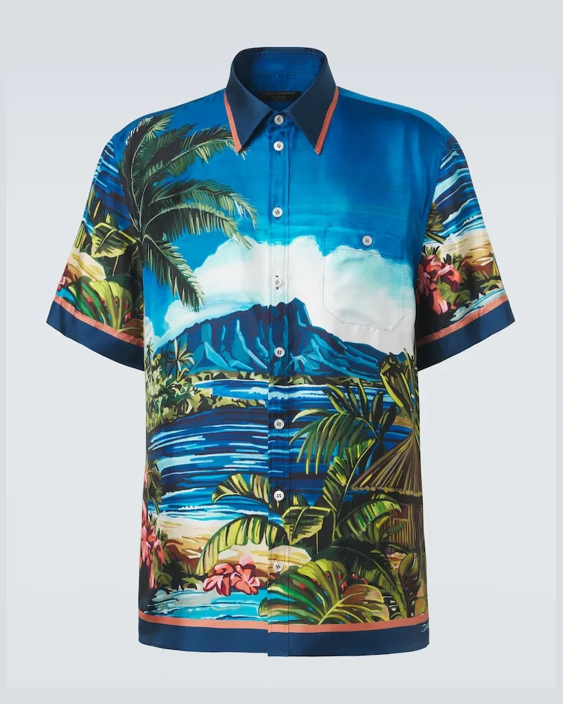 Dolce & Gabbana Bedrucktes Hemd aus Seiden-Twill Blau