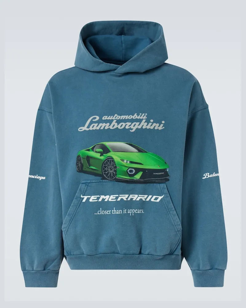 Balenciaga X Automobili Lamborghini Hoodie aus Baumwolle Blau