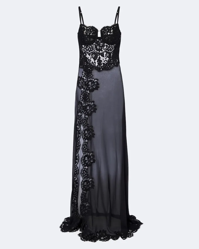 Dolce & Gabbana Robe aus einem Seidengemisch mit Spitze Schwarz