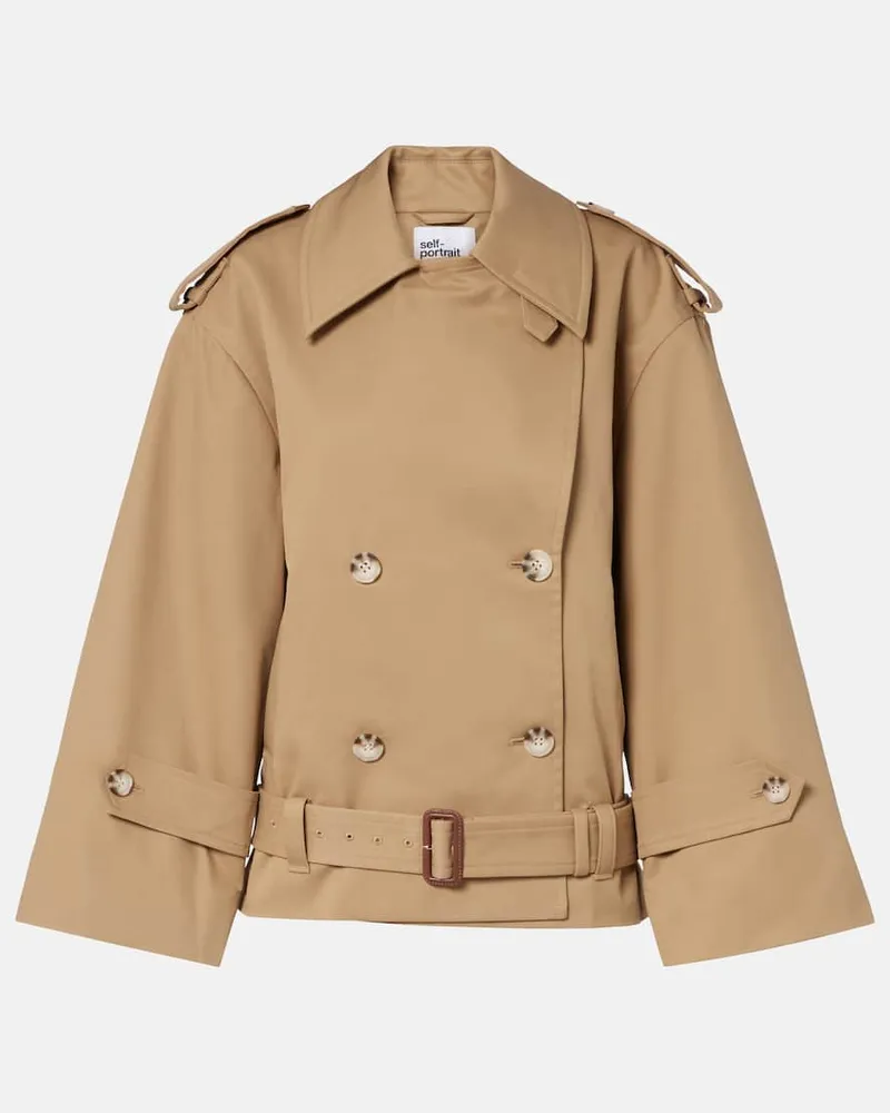 Self-Portrait Cropped-Trenchcoat aus Gabardine Beige