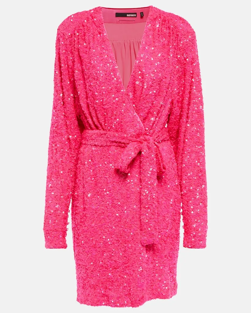 ROTATE Birger Christensen Wickelkleid mit Pailletten Rosa