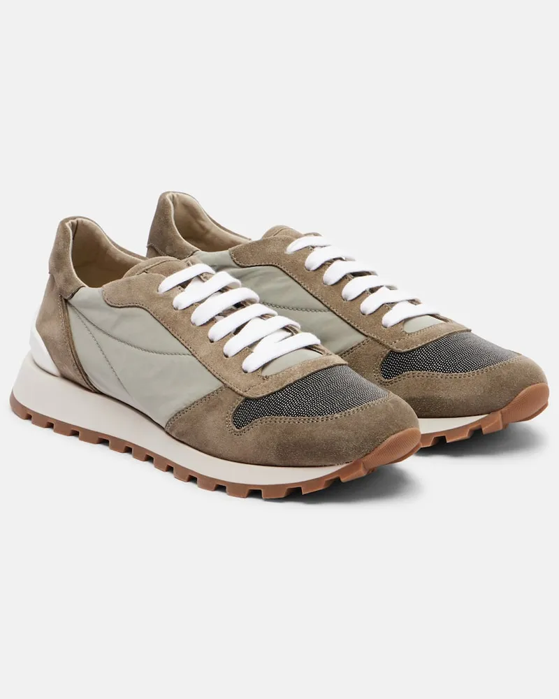 Brunello Cucinelli Sneakers Monili mit Veloursleder Grün