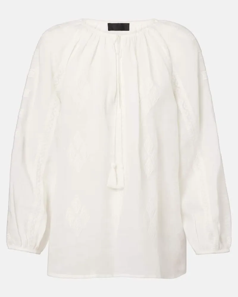 Nili Lotan Bestickte Bluse aus Ramie Weiß
