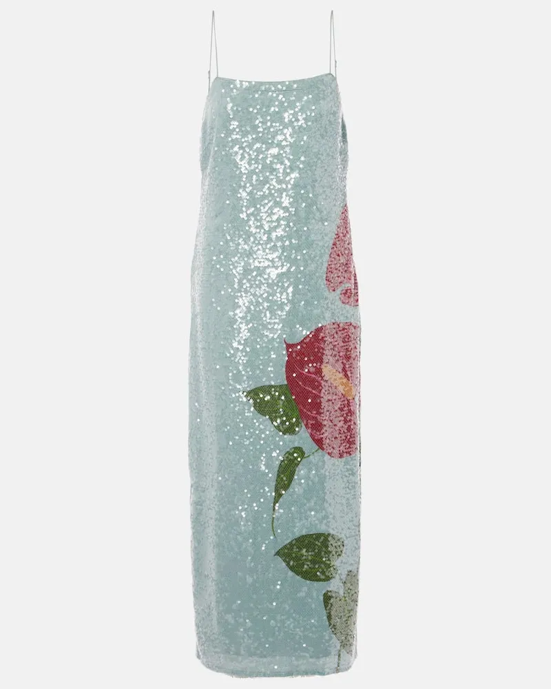 FARM Rio Slipdress Anthurium mit Pailletten Blau