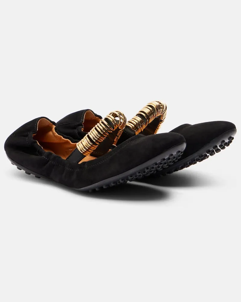 TOD'S Verzierte Ballerinas Dee aus Veloursleder Schwarz