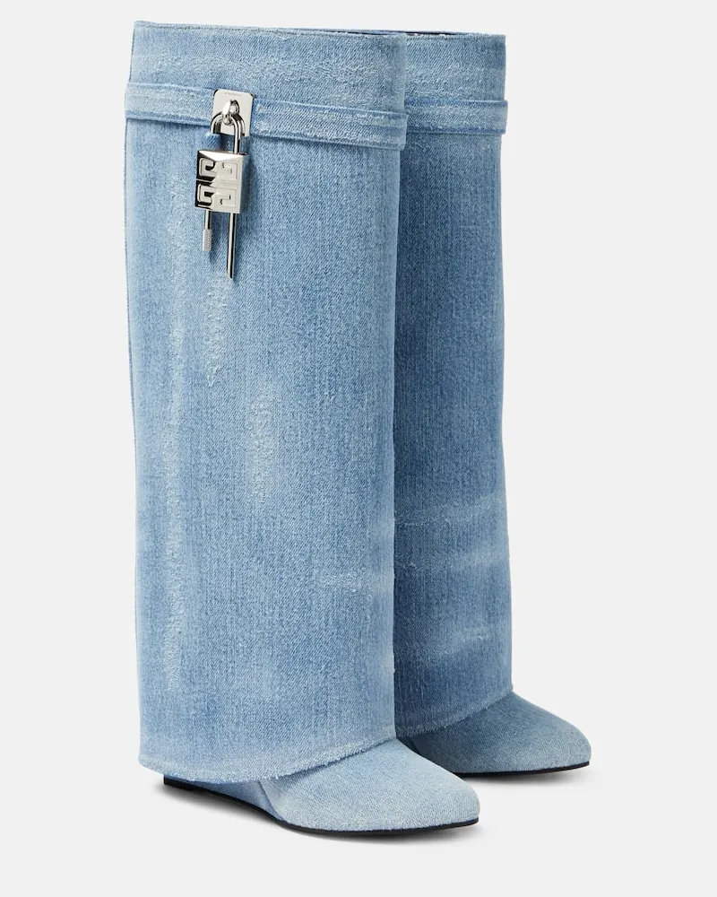 Givenchy Stiefel Shark Lock aus Denim Blau