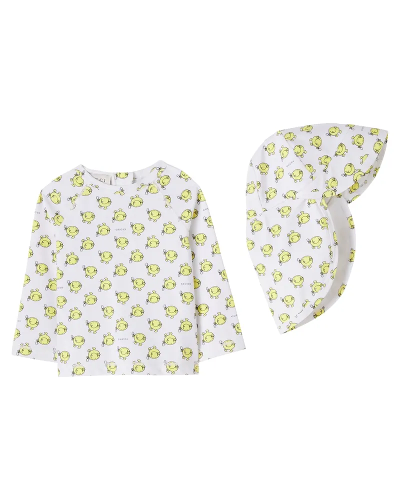 Gucci X Mr. Men Little Miss Baby Set aus Rashguard und Hut Weiß