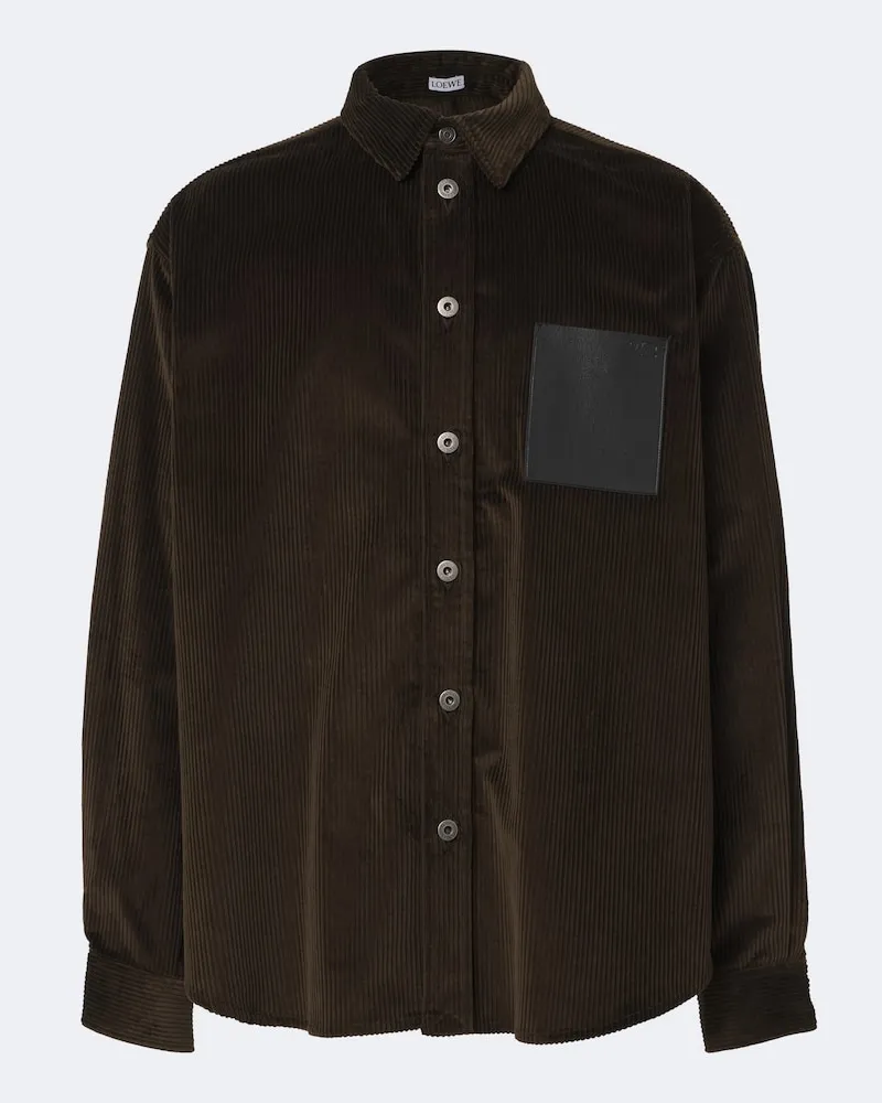 Loewe Hemd Double L aus Baumwoll-Cord mit Leder Braun