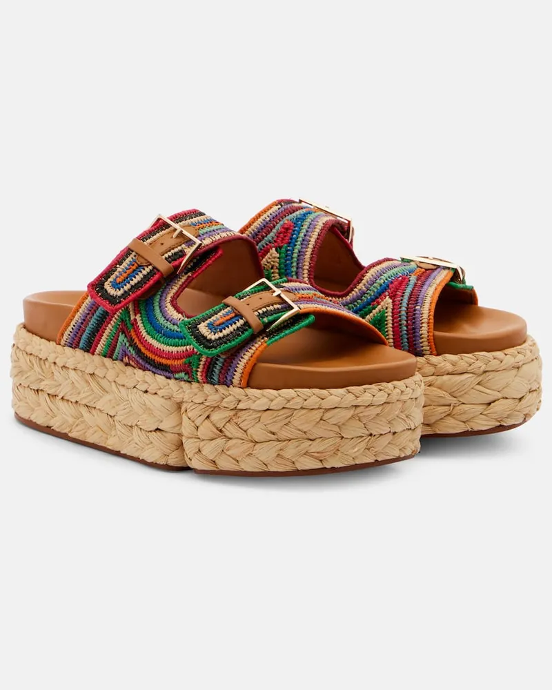 Robert Clergerie Plateausandalen Quinie aus Raffiabast Multicolor