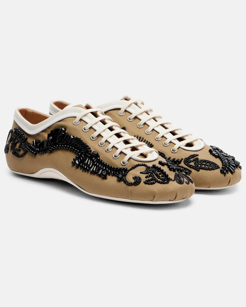 Dries van Noten Verzierte Sneakers aus Canvas Beige