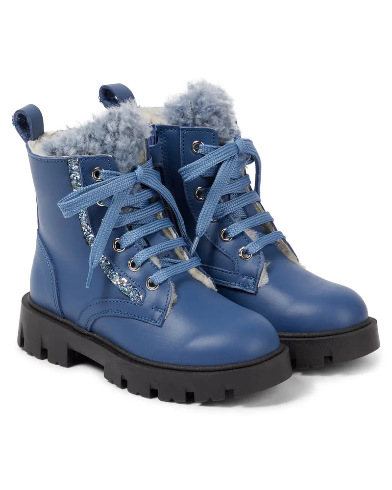 Monnalisa Schnürstiefel aus Leder mit Shearling Blau
