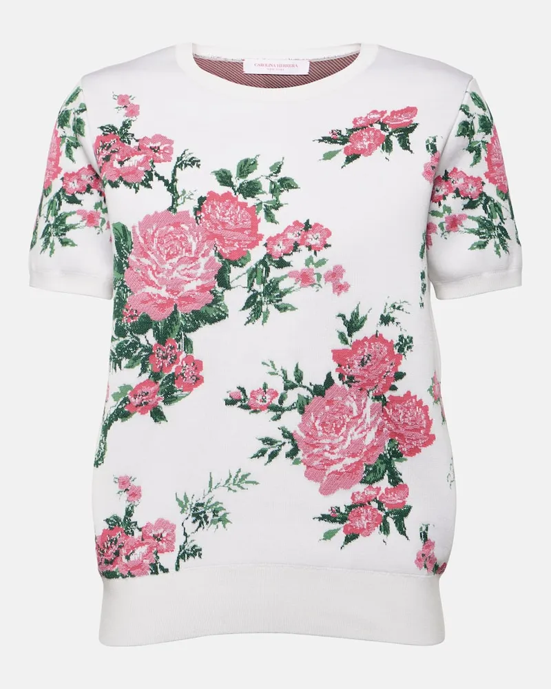 Carolina Herrera New York Bedrucktes Top aus einem Seidengemisch Weiß