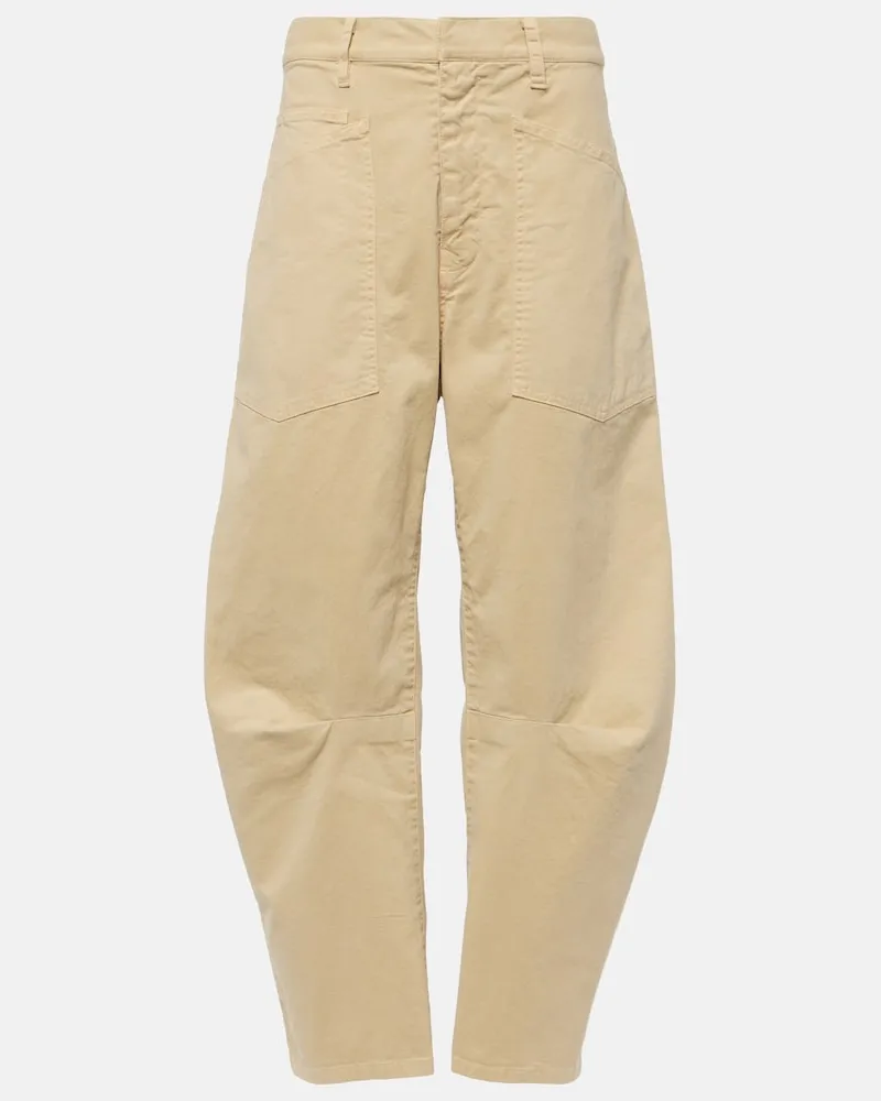 Nili Lotan Weite Mid-Rise-Hose Shon aus Baumwolle Beige