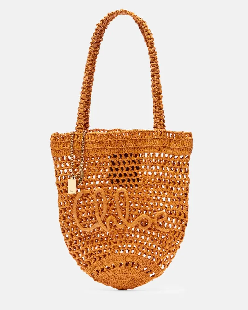 Chloé Chloé Tote Summer Banana Small aus Raffiabast Orange