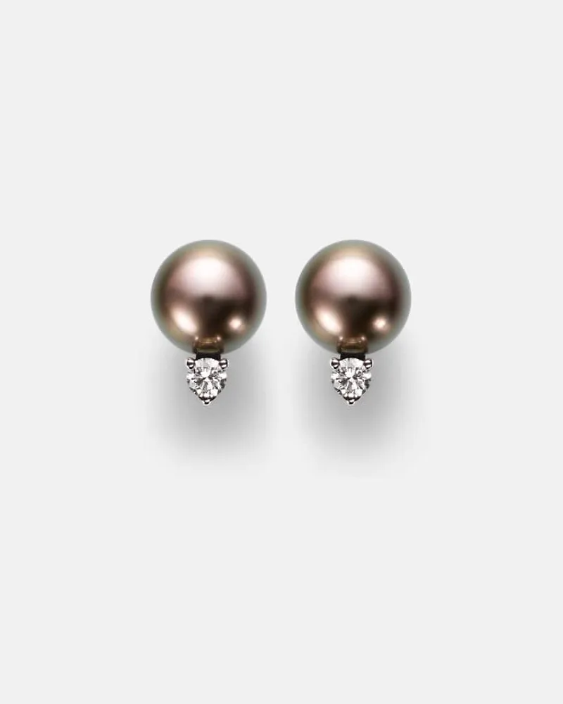 Mikimoto Ohrringe aus 18kt Weißgold mit Diamanten und Südseeperlen Silber