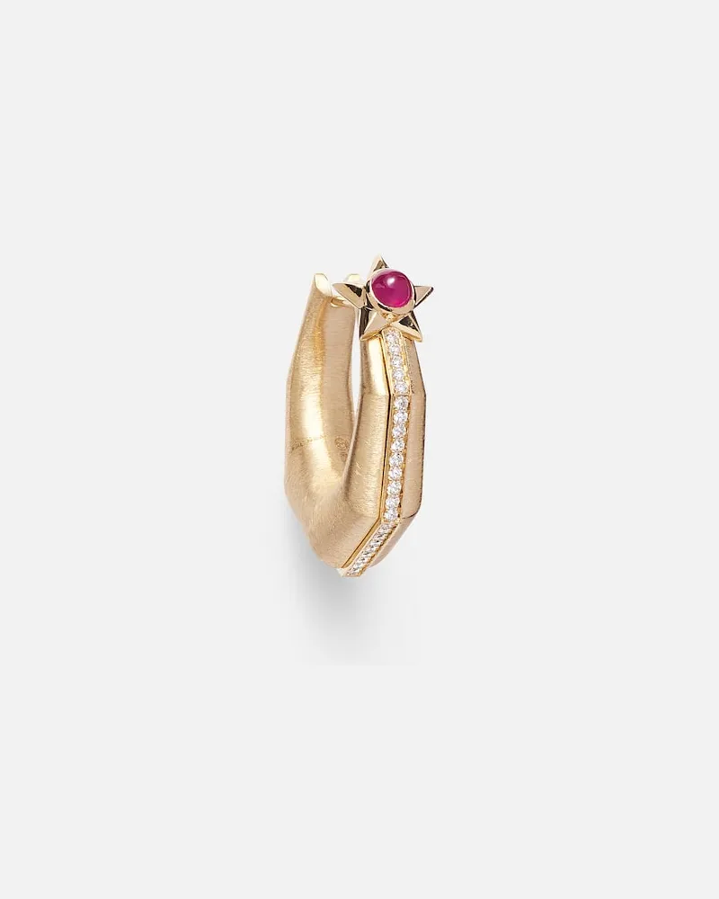 Marie Lichtenberg Einzelner Ohrring Baba Medium aus 18kt Gelbgold mit Diamanten und Rubin Gold