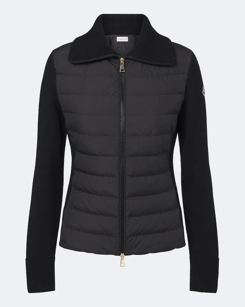 Moncler Cardigan aus Wolle mit Daunen Schwarz
