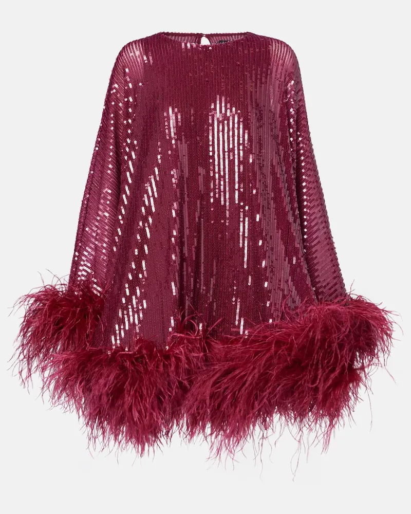 Taller Marmo Minikleid Vegas mit Pailletten und Federn Burgunderrot