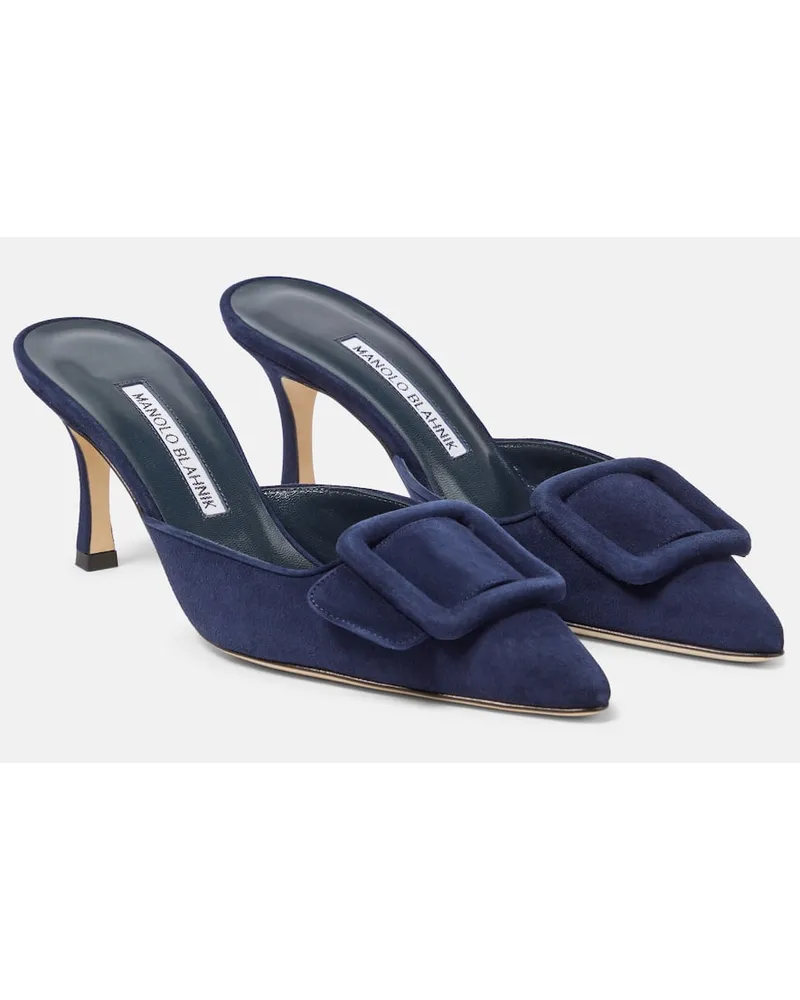 Manolo Blahnik Mules Maysale aus Veloursleder Blau