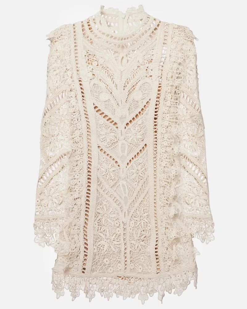 Zimmermann Minikleid Illuminate Cornelli aus Häkelstrick Weiß