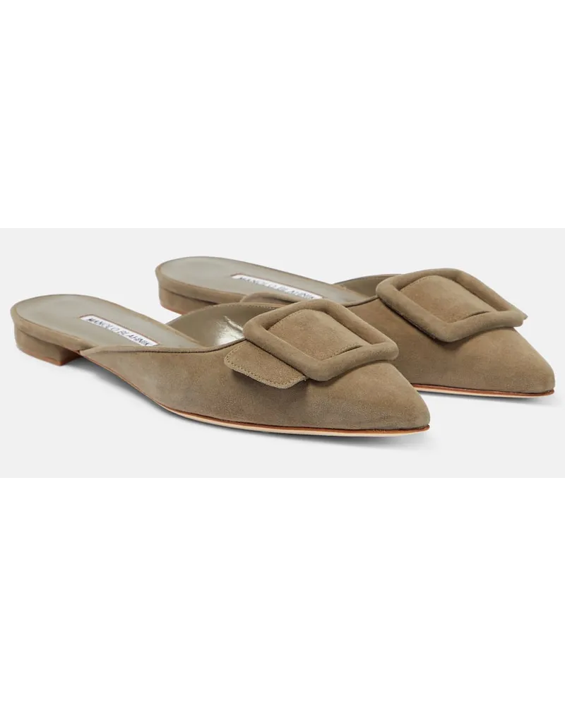 Manolo Blahnik Slippers Maysale aus Veloursleder Braun