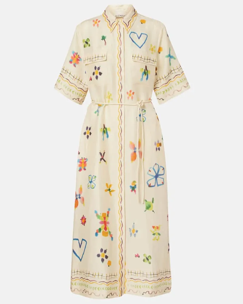 ALEMAIS Alémais Hemdblusenkleid Sidi aus einem Leinengemisch Weiß