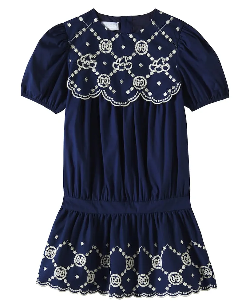 Gucci Besticktes Kleid aus Popeline Blau