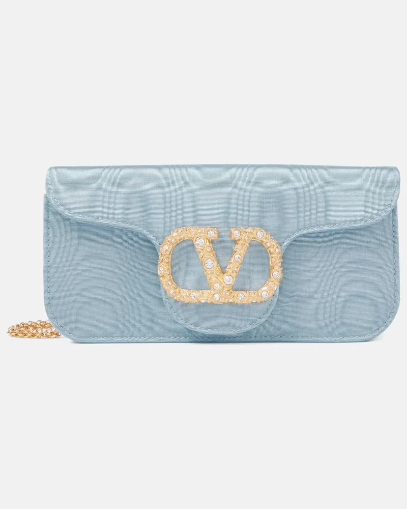 Valentino Garavani Clutch Locò Mini aus Moiré mit Kristallen Blau