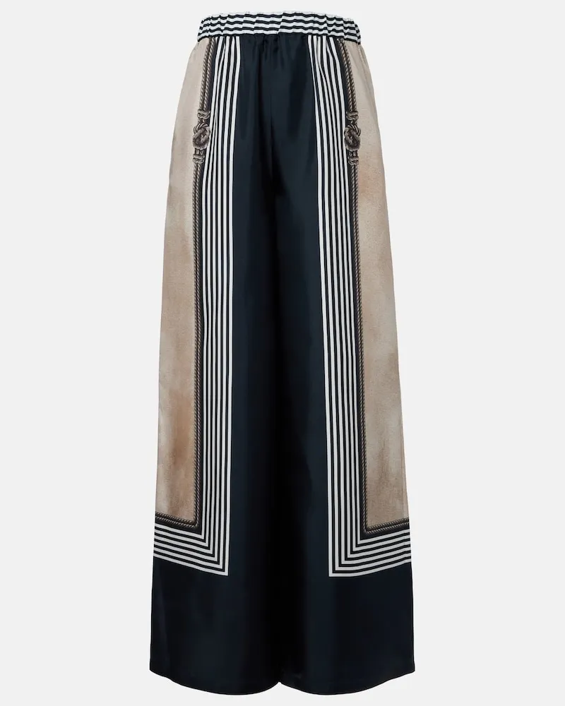 Max Mara Palazzo-Hose aus Seiden-Twill Multicolor