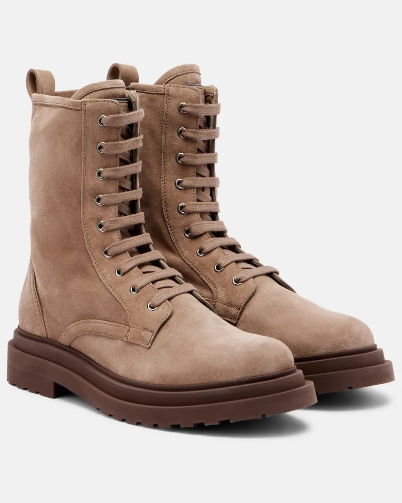 Brunello Cucinelli Schnürstiefel aus Veloursleder Braun
