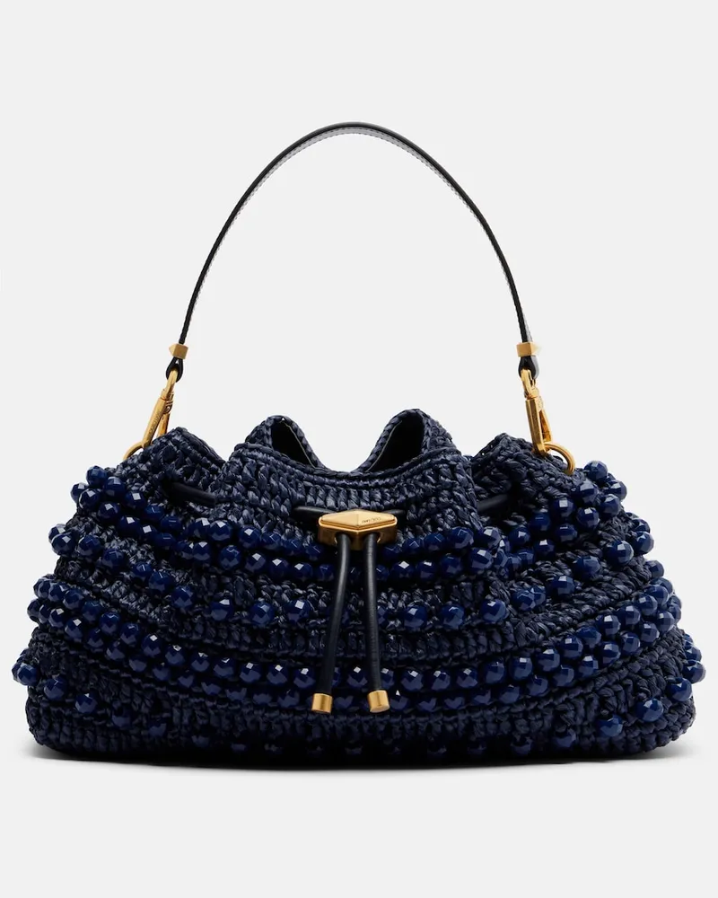 Jimmy Choo Verzierte Tote Bag Cinch Medium aus Raffiabast Blau